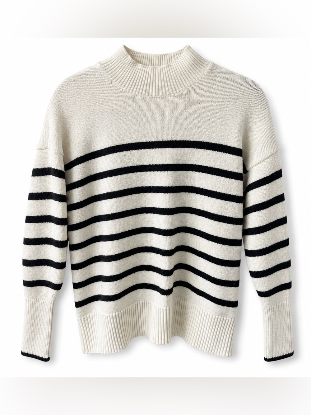 Philosophy Breton Striped Mock Crew Neck Sweater Ivory Black Soft Knit Cozycore - Picture 5 of 16